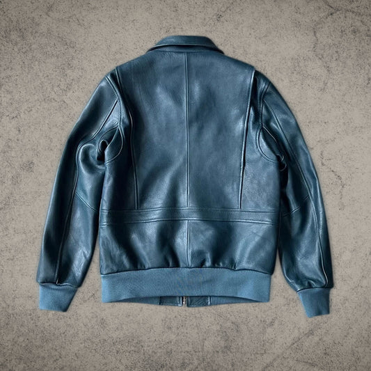 Premium British Blue Bomber Leather Jacket