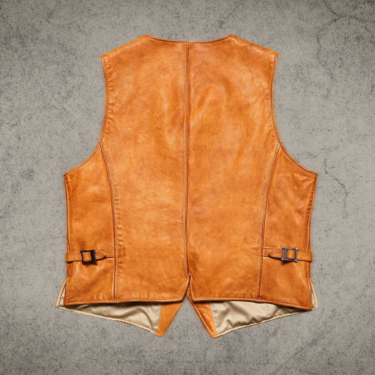 Western Style Tan Leather Motorcycle Vest