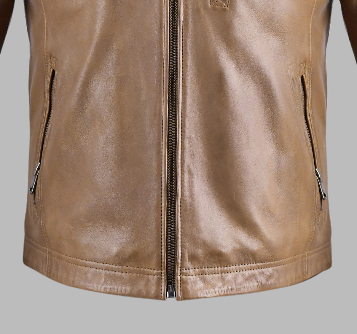 Mens Tan Brown Leather Biker Jacket