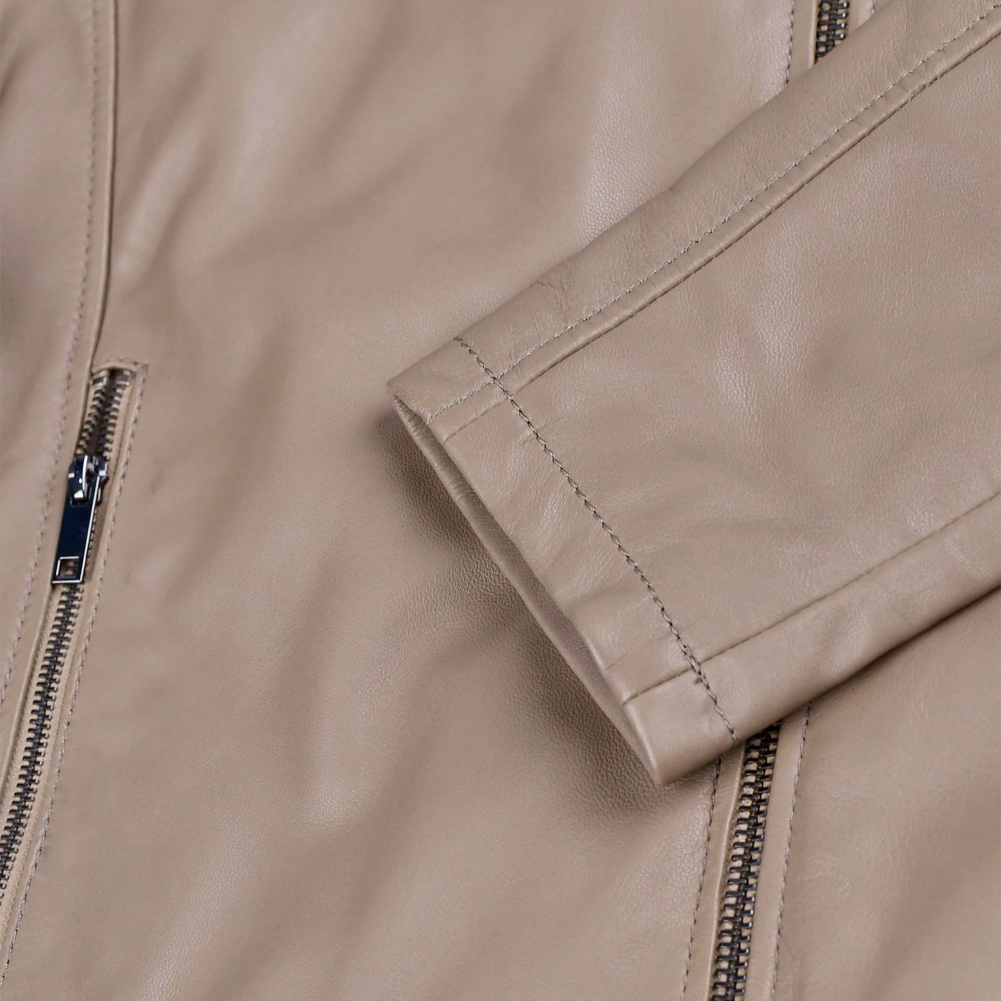 Mens Beige Leather Biker Jacket