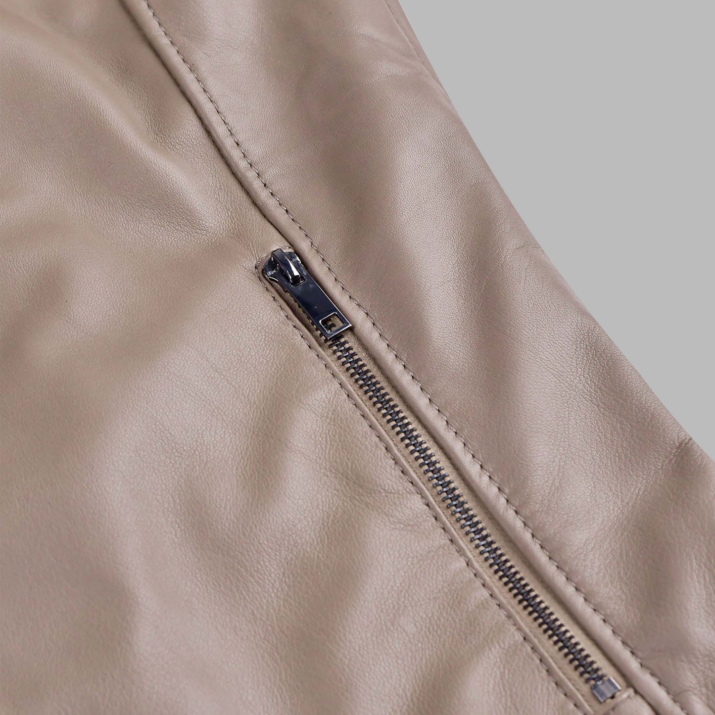 Mens Beige Leather Biker Jacket