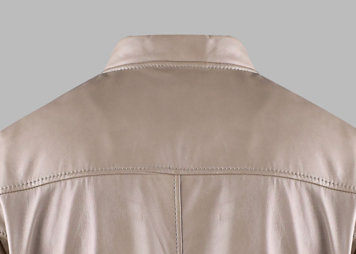 Mens Beige Leather Biker Jacket