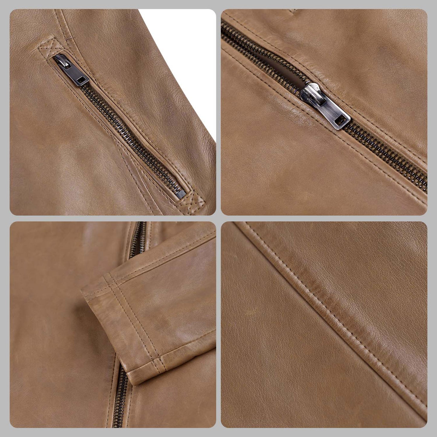 Mens Tan Brown Leather Biker Jacket