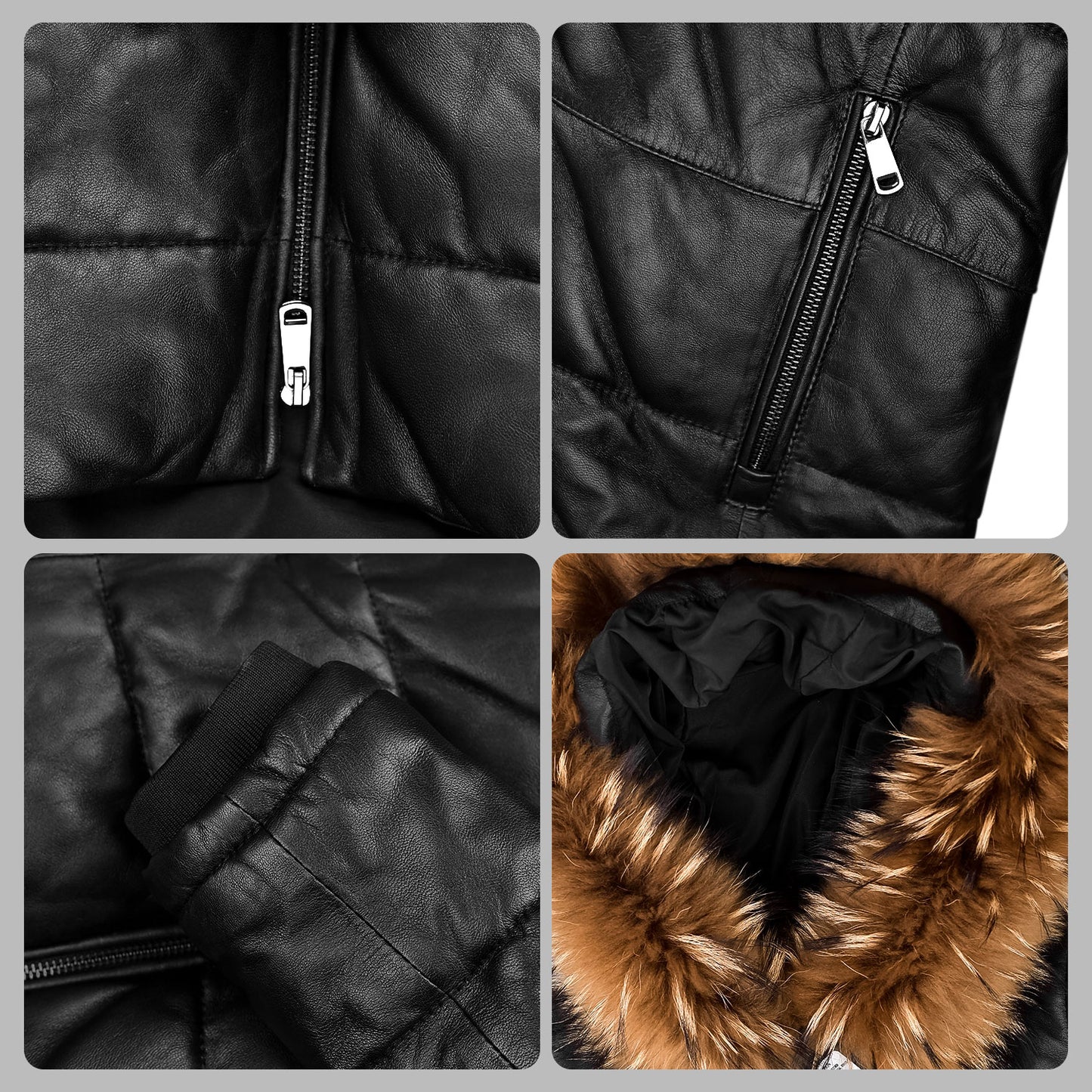 Frosted Hooded Leather Puffer Jacket - Winter Jacket