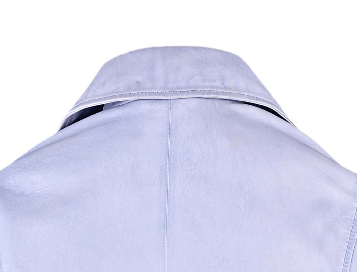 Women Blue Cropped Biker Leather Jacket