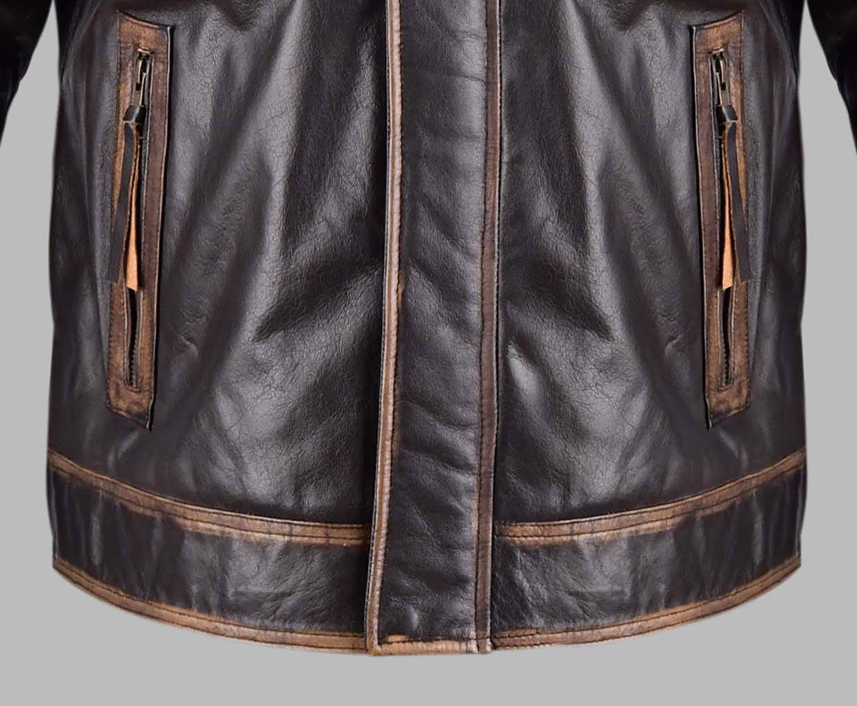 Distressed Leather Motorcycle Jacket Mens