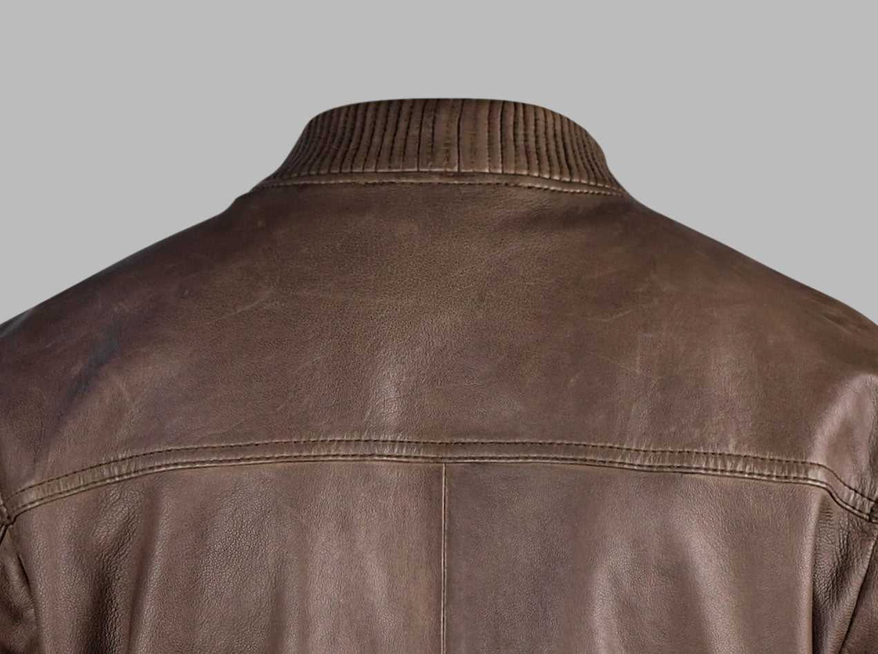 Brown Leather Bomber Jacket For Men