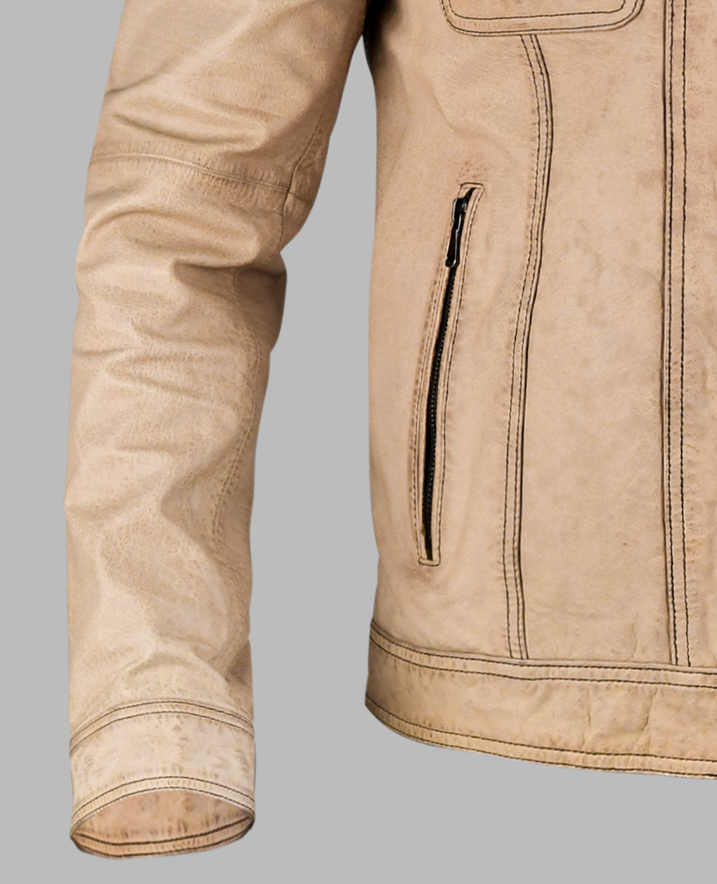 Beige Biker Leather Jacket For Men