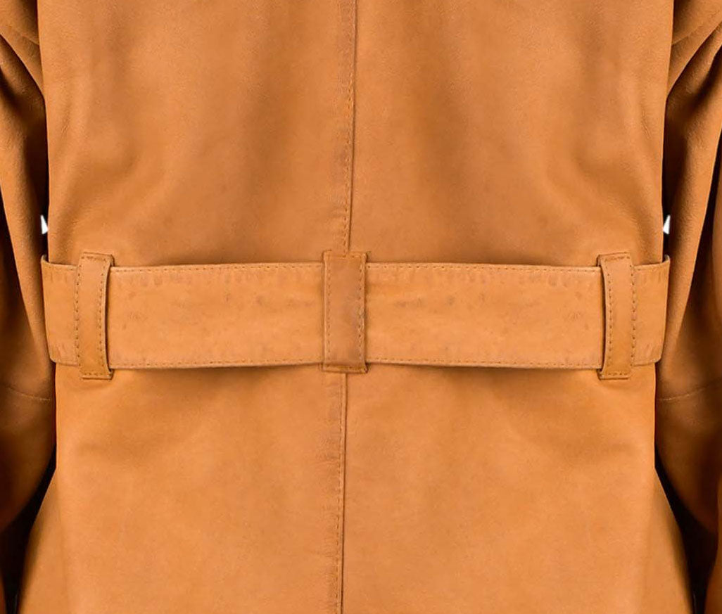 Tan Brown Leather Trench Coat For Women