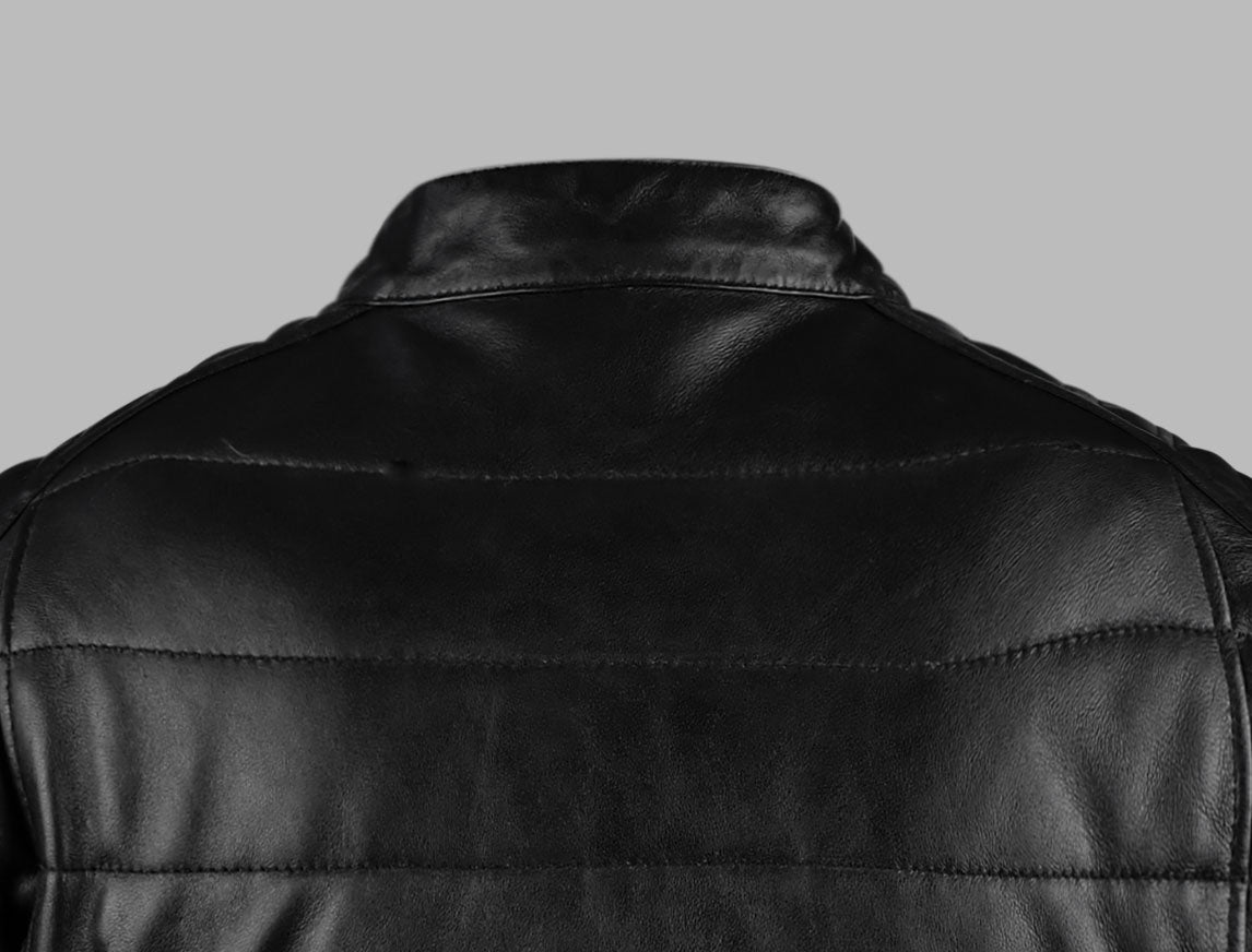 Black Puffer Motorcycle Leather Jacket