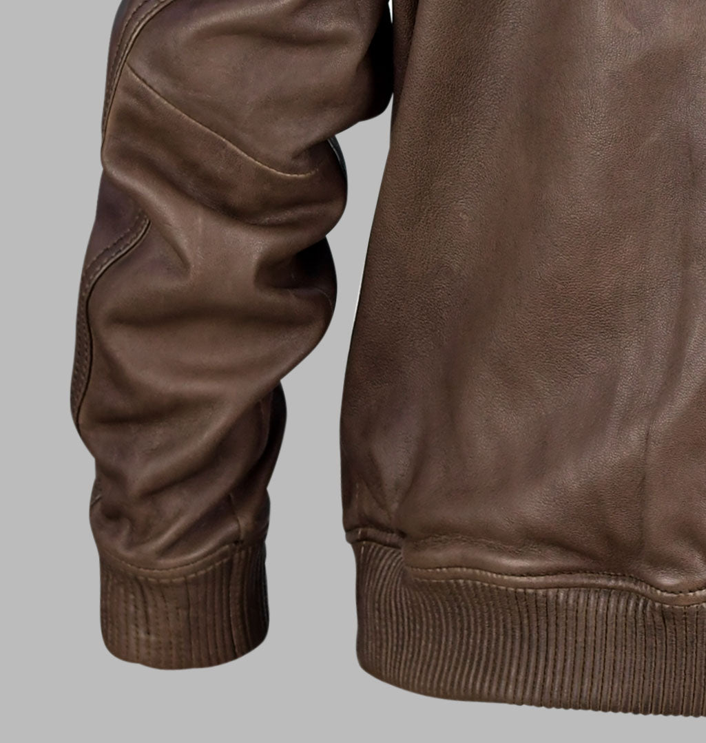 Brown Leather Bomber Jacket For Men