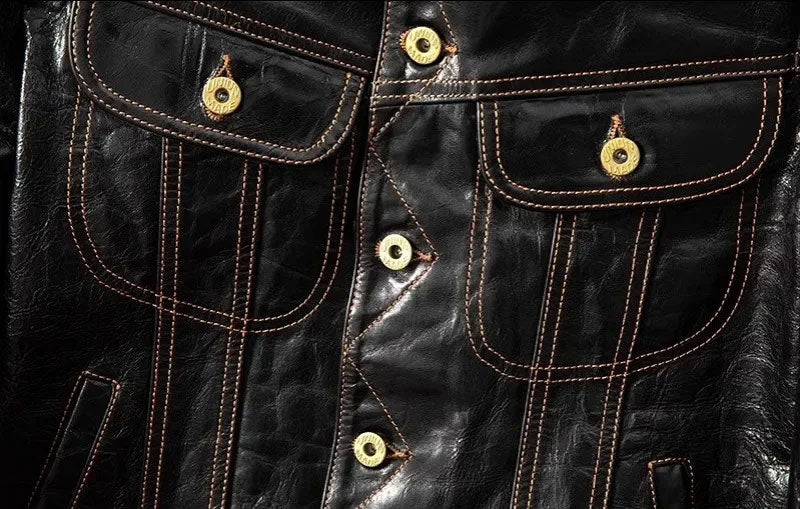 Vintage Black Biker Leather Jacket Shirt