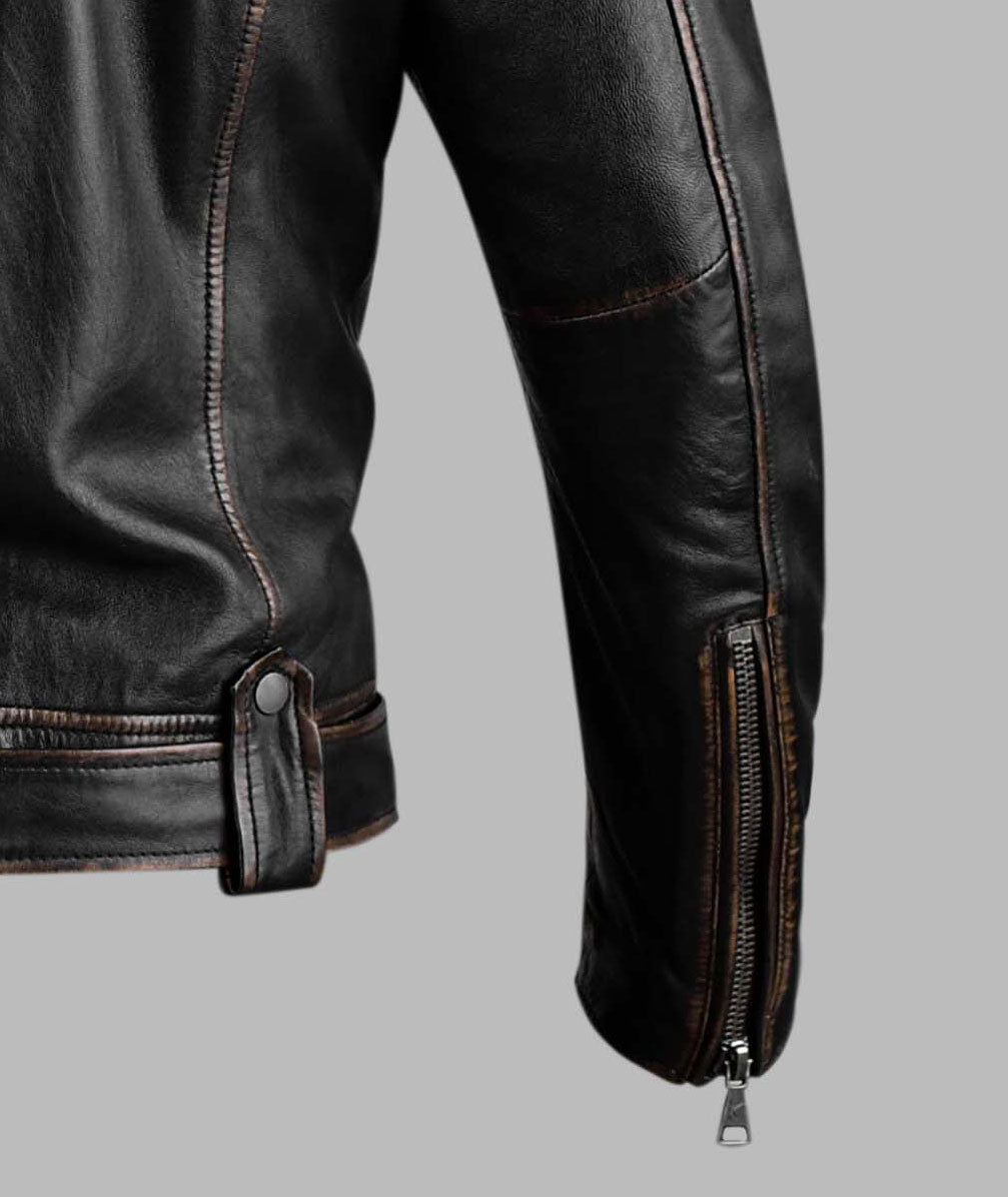 Distressed Brown Leather Jacket For Women