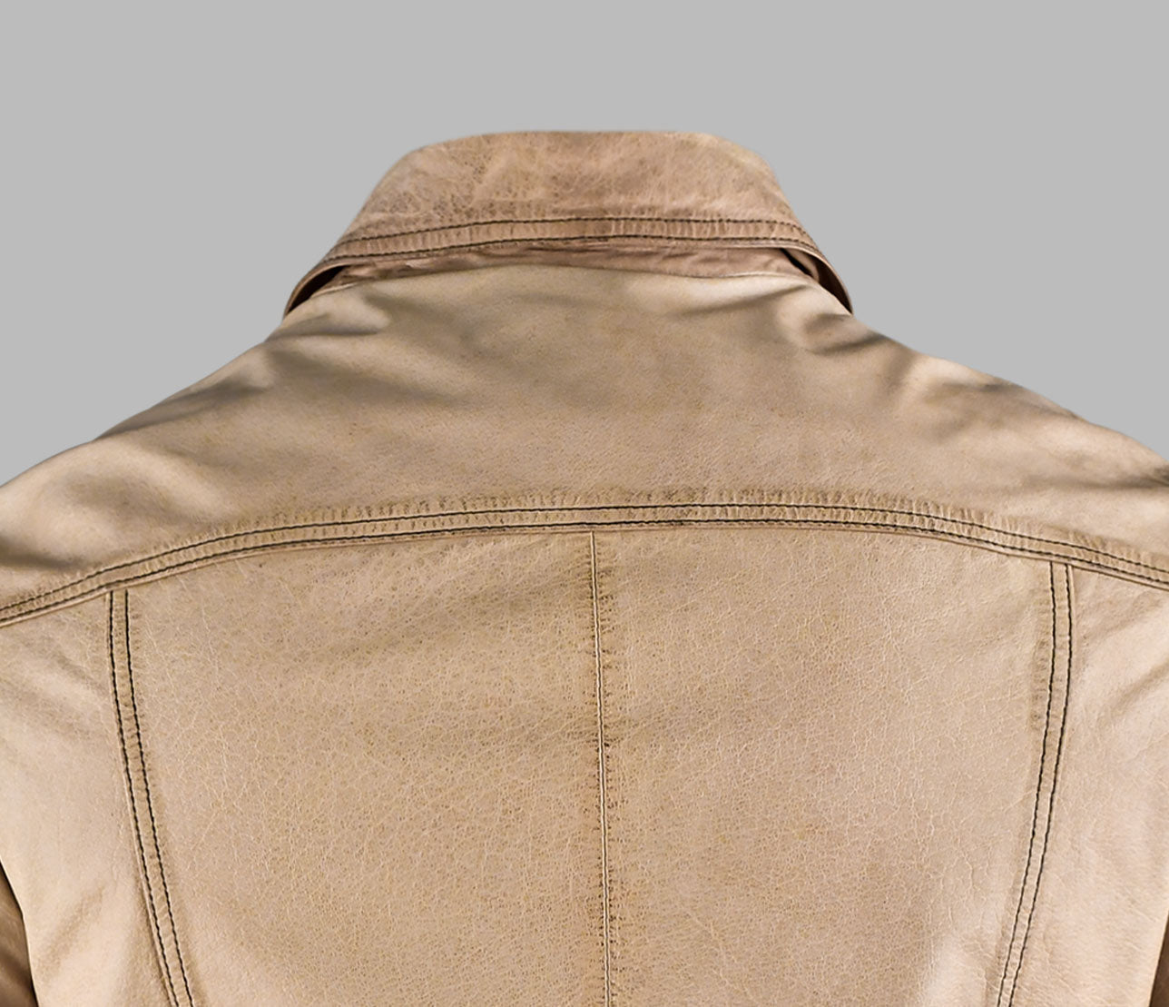 Beige Biker Leather Jacket For Men