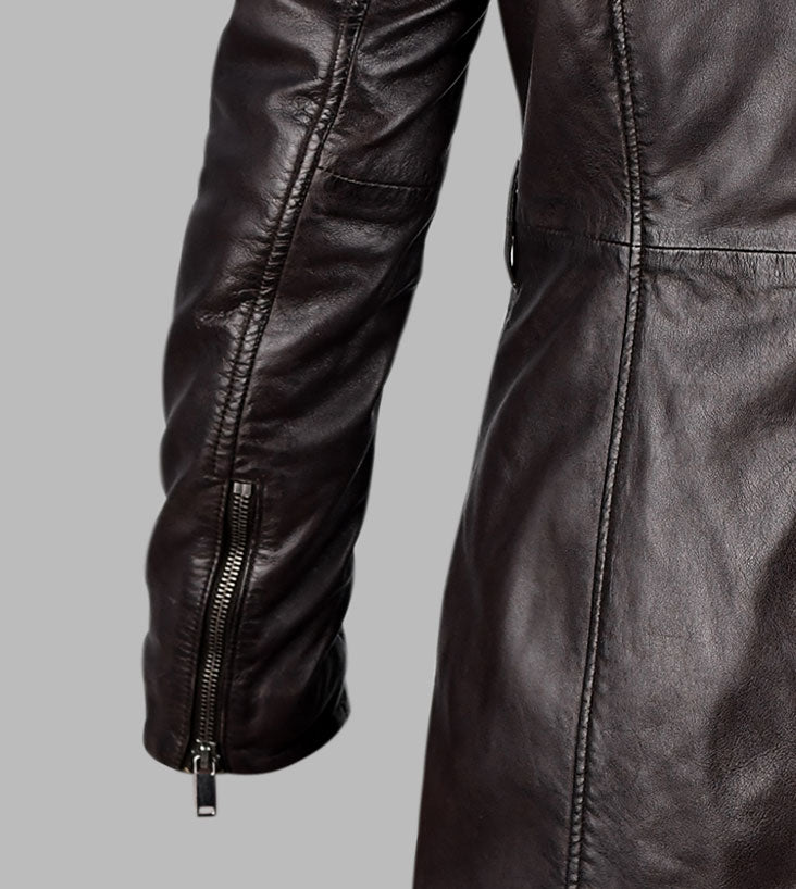 Long Black Leather Coats For Mens With Fur Collar