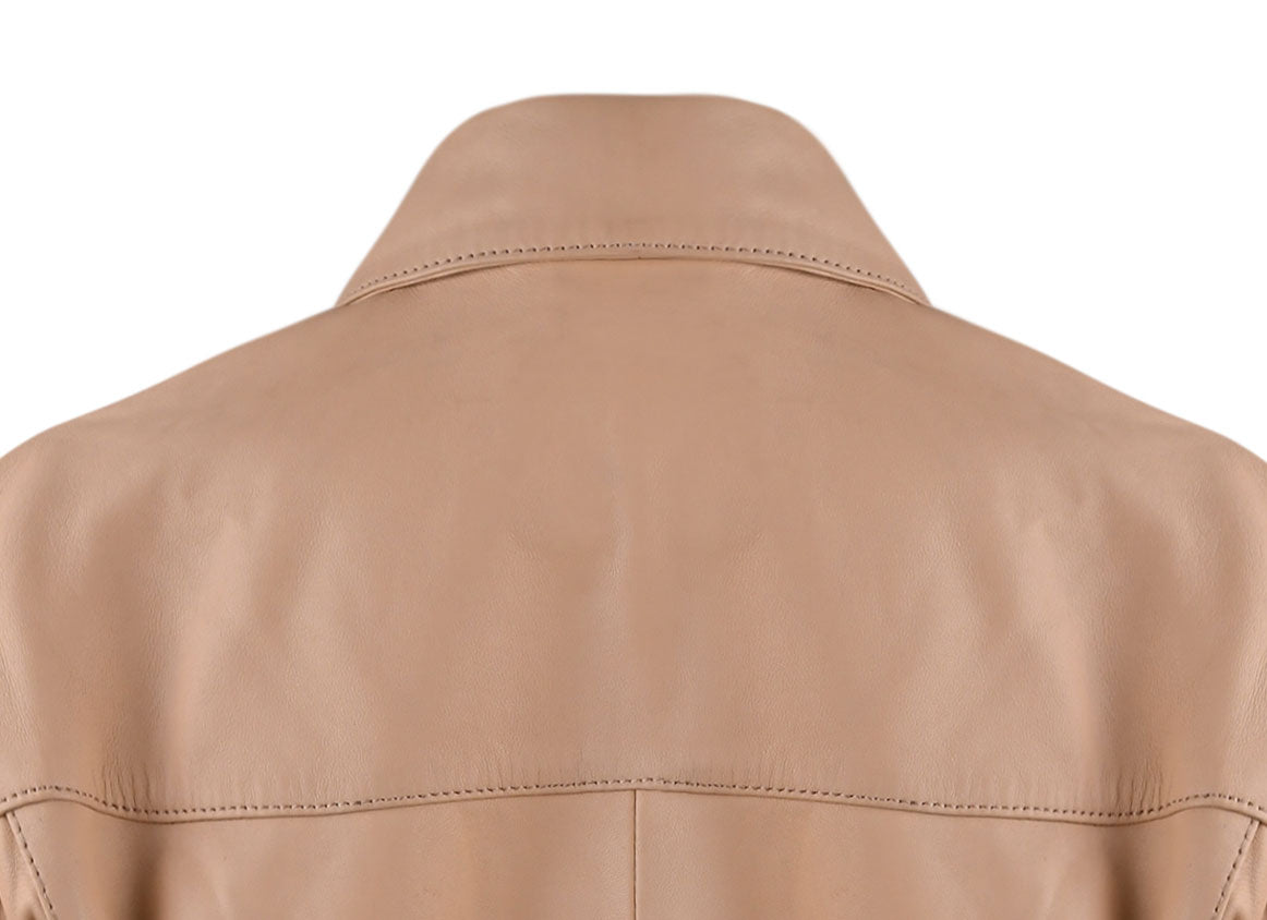 Beige Women Classic Biker Leather Jacket