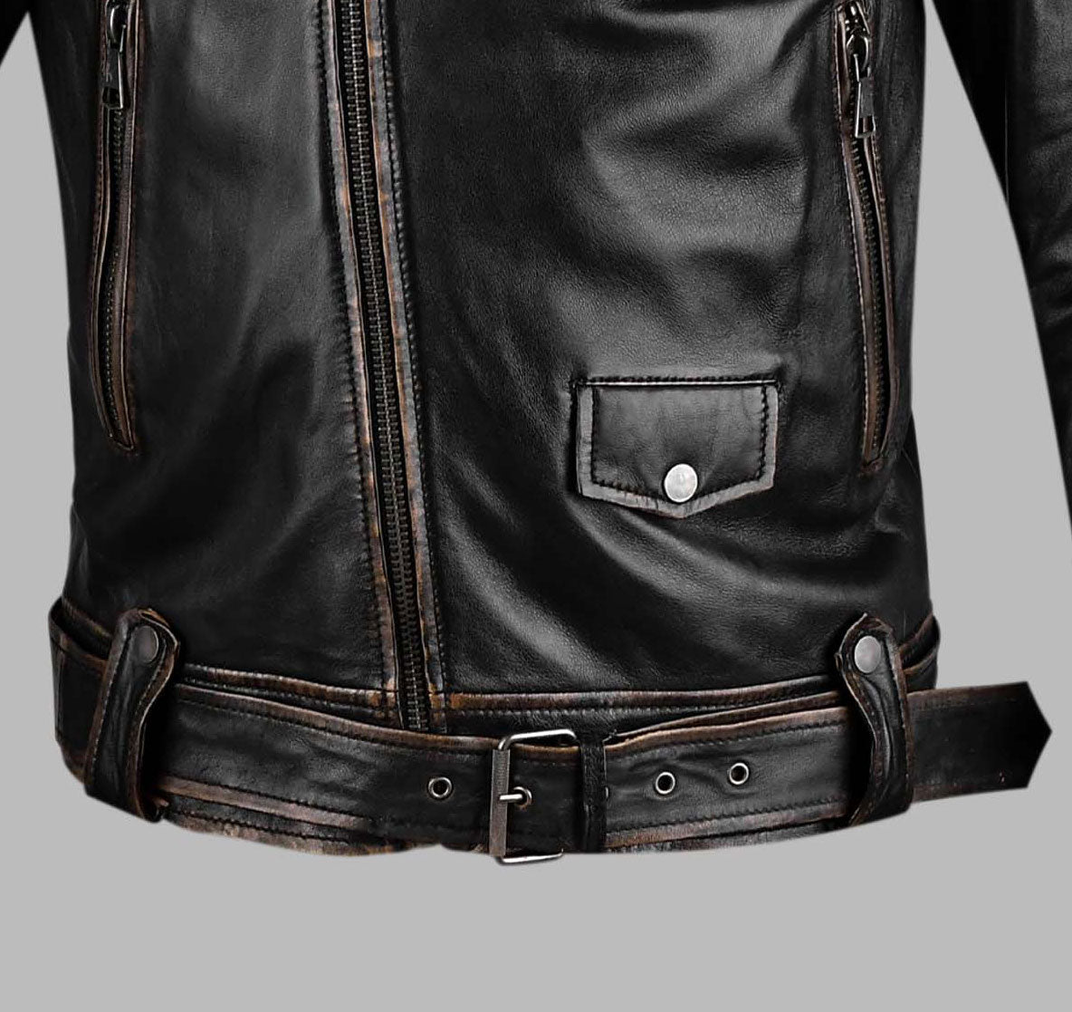 Distressed Brown Leather Jacket For Women