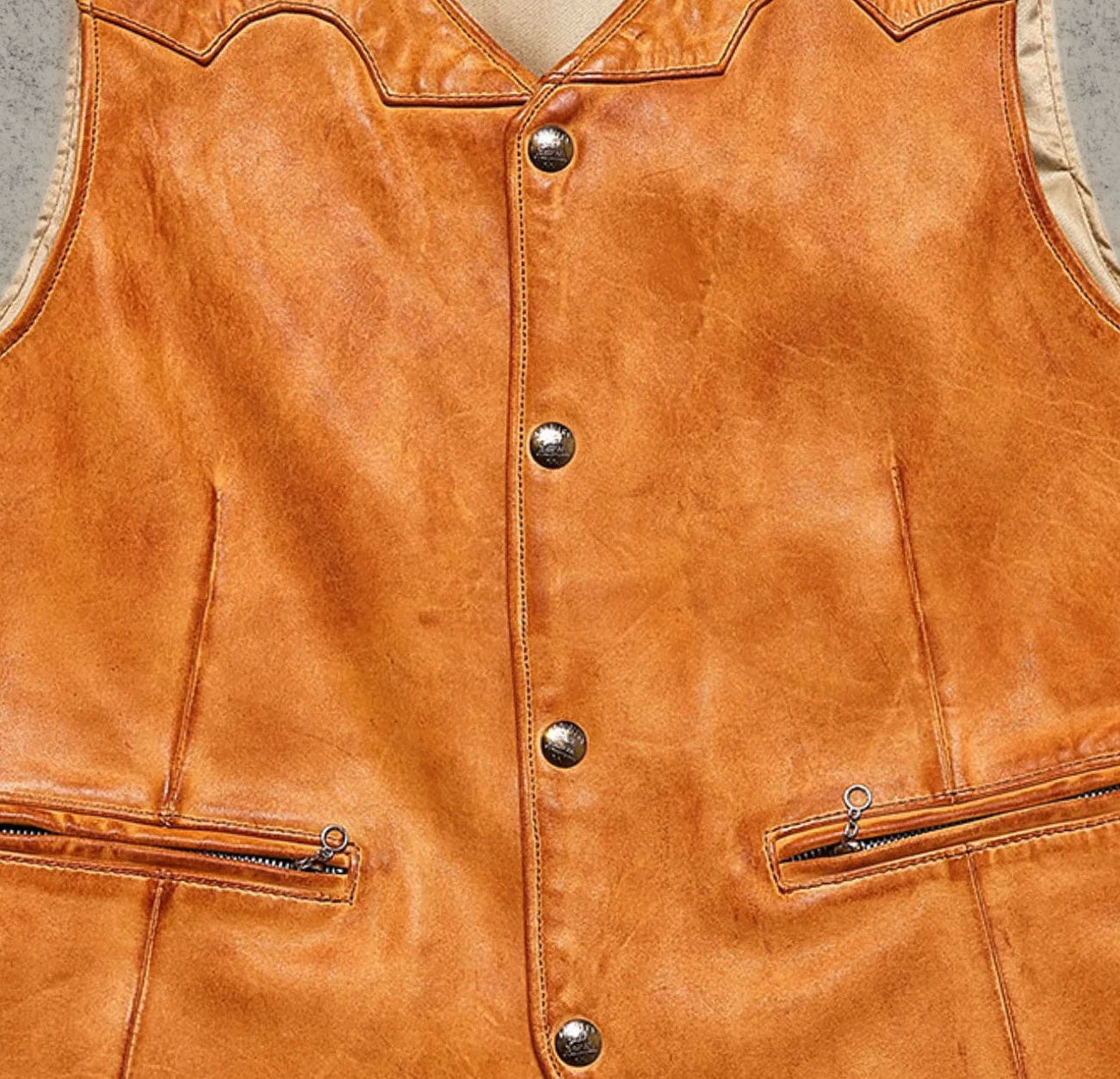 Tan Western Leather Motorcycle Vest