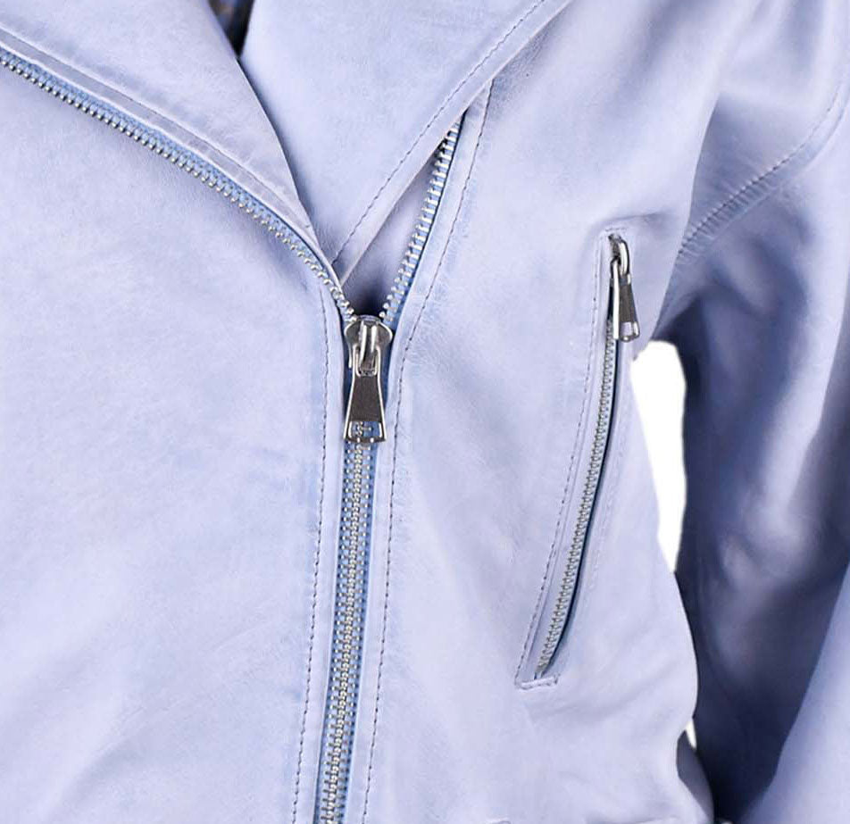 Women Blue Cropped Biker Leather Jacket