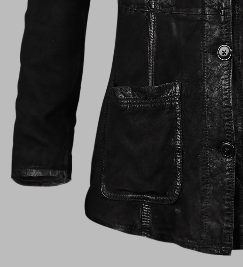 Suede Black Leather Trench Coat