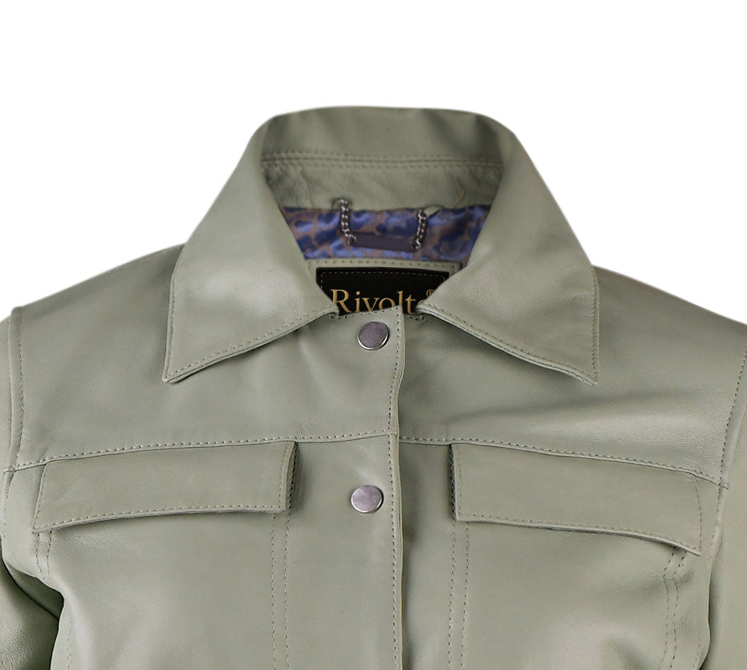 Women Spanish Gray Biker Leather Jacket