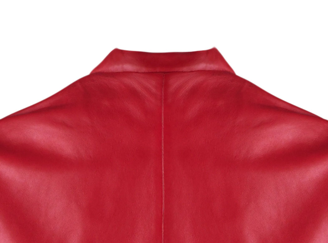 Red Classsic Biker Leather Jacket For Womens
