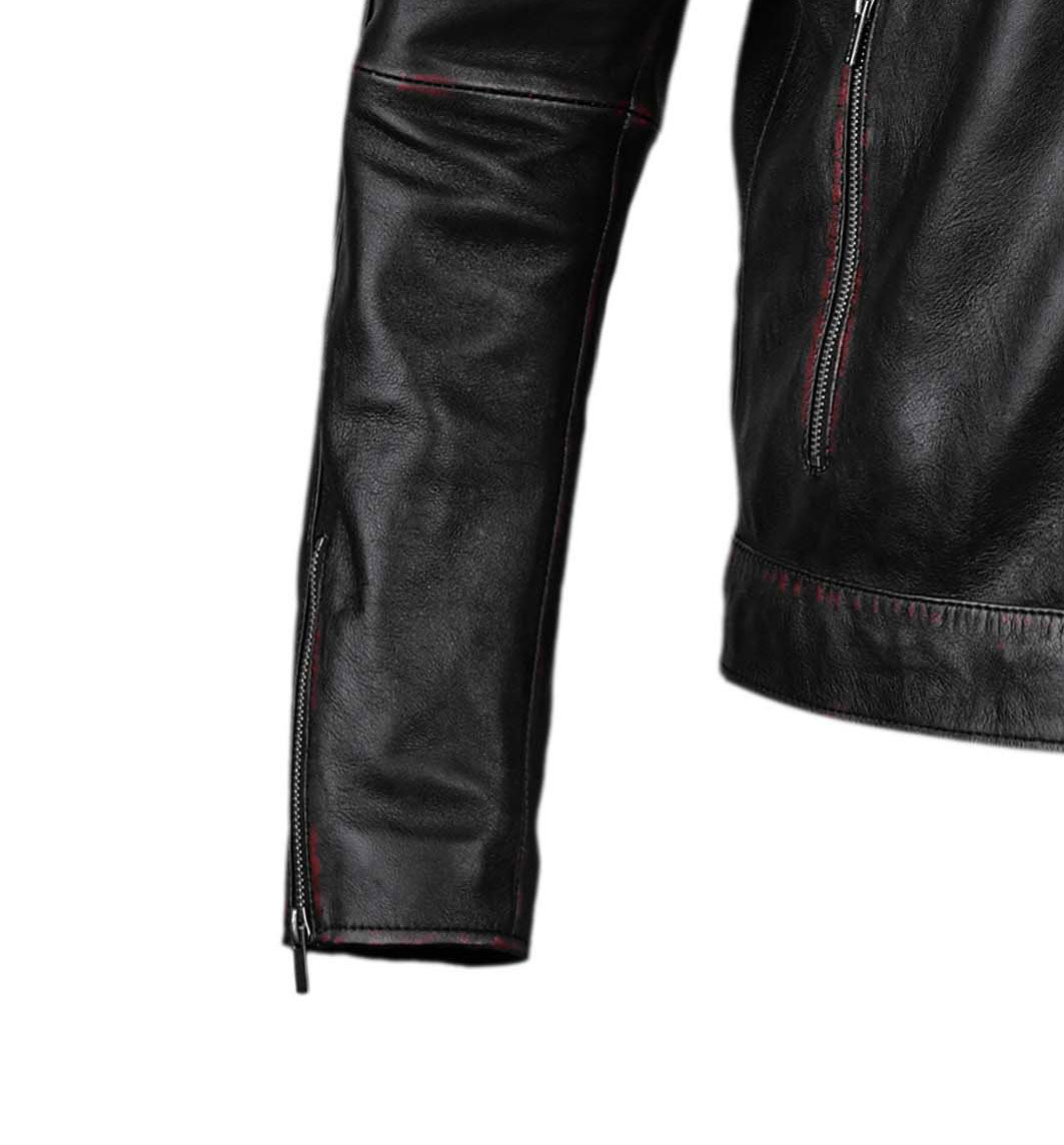 Waxed Biker Leather Jacket For Mens