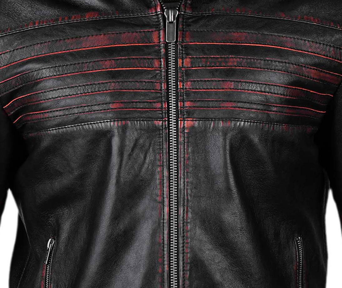 Waxed Biker Leather Jacket For Mens