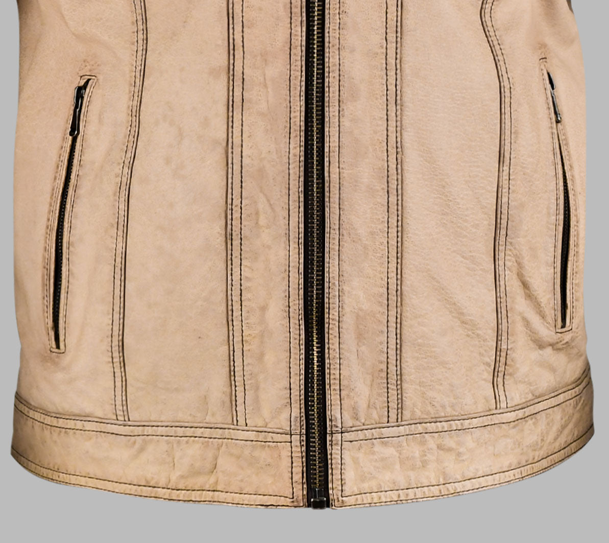 Beige Biker Leather Jacket For Men