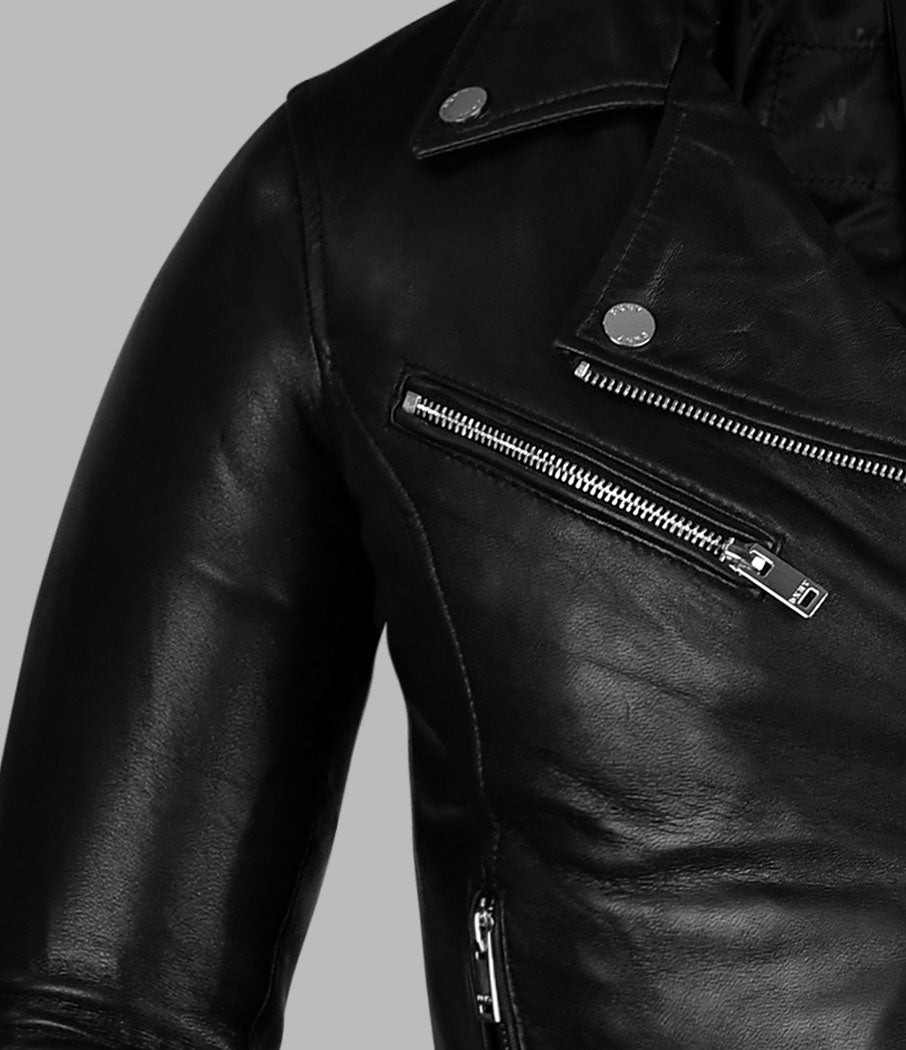 Black Leather Motorcycle Jacket For Men
