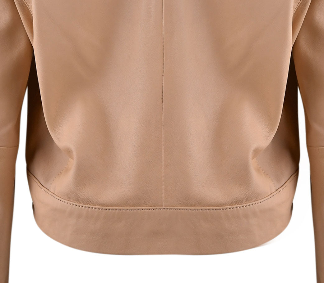 Beige Women Classic Biker Leather Jacket
