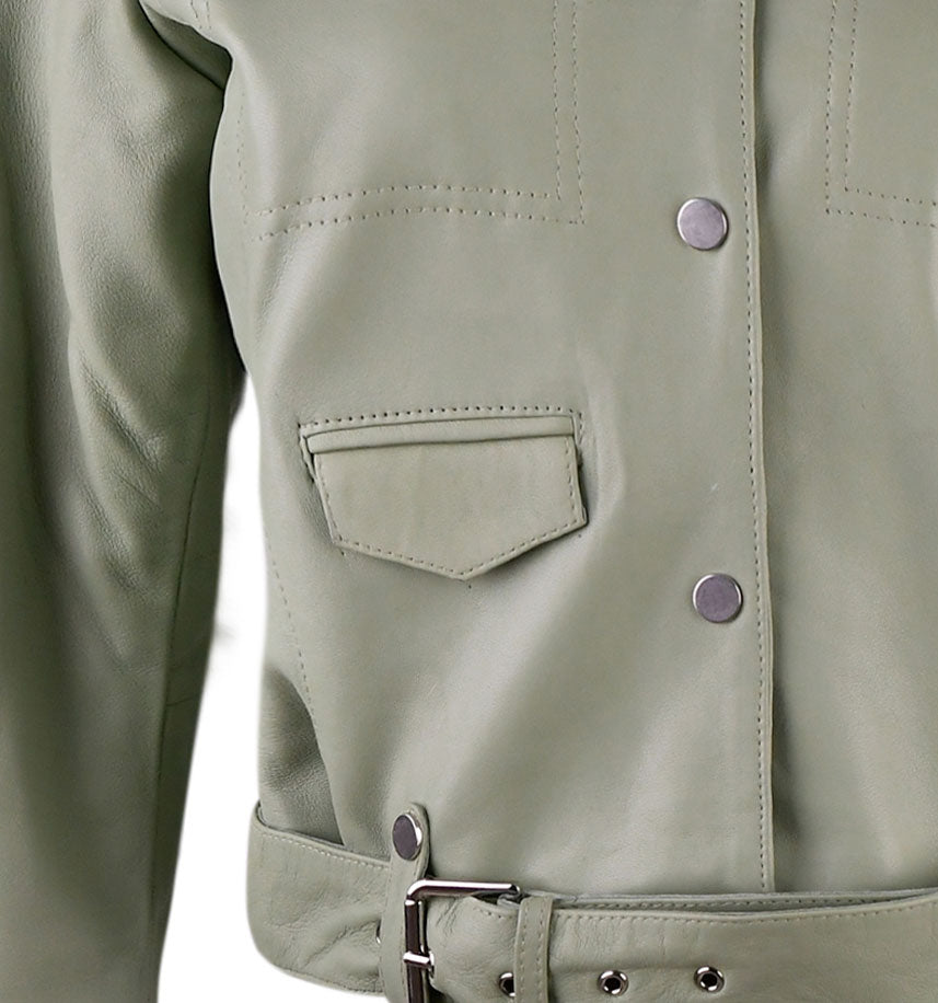Women Spanish Gray Biker Leather Jacket