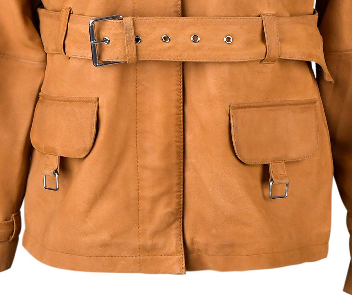 Tan Brown Leather Trench Coat For Women