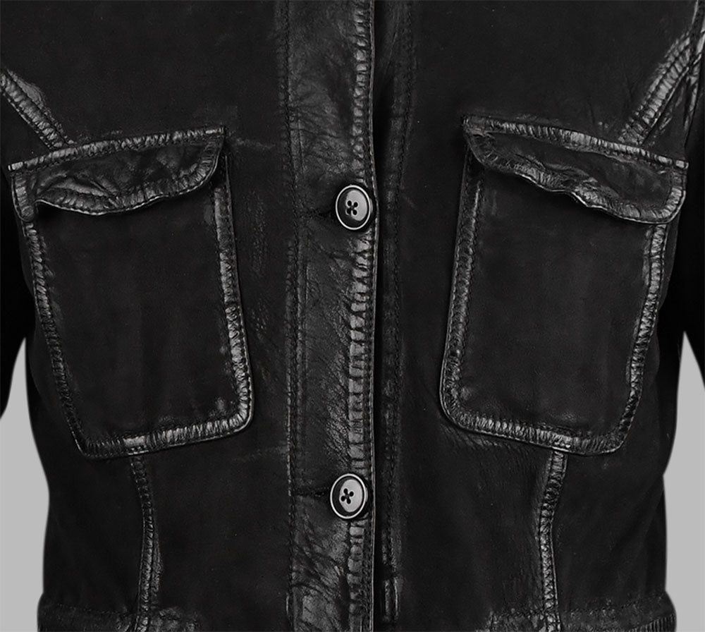 Suede Black Leather Trench Coat
