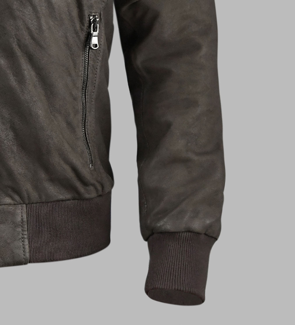 Coffee Brown Suede Leather Jacket For Men