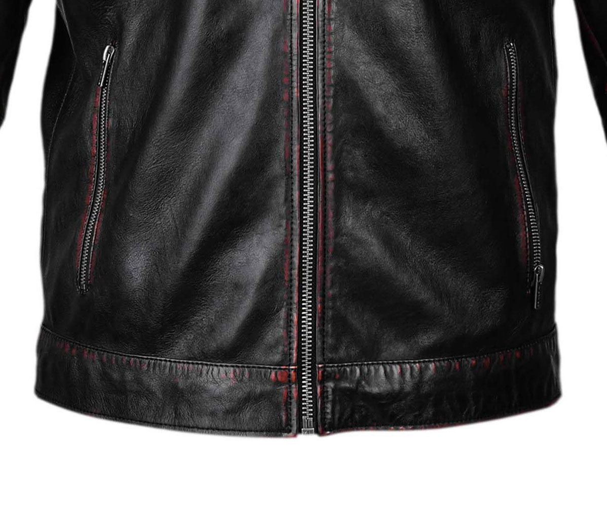 Waxed Biker Leather Jacket For Mens