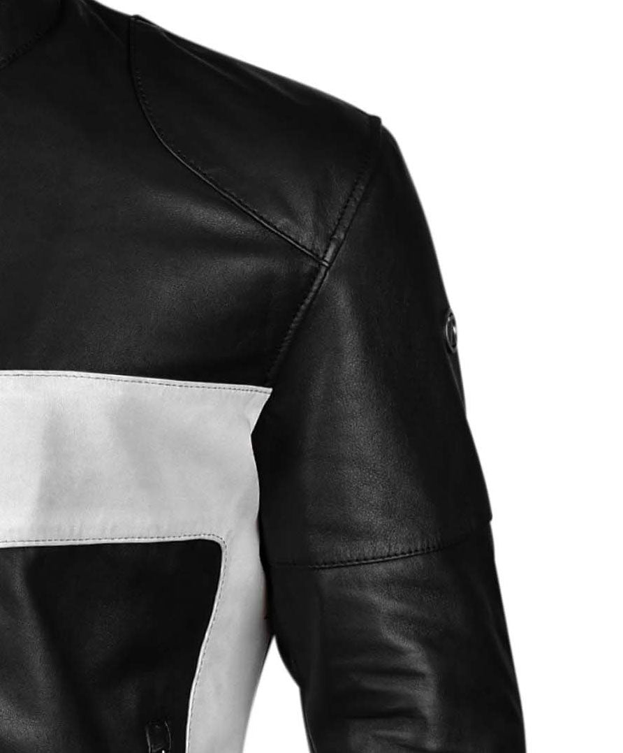 Mens Black and White Biker Leather Jacket
