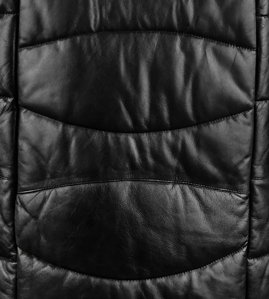 Frosted Hooded Leather Puffer Jacket - Winter Jacket