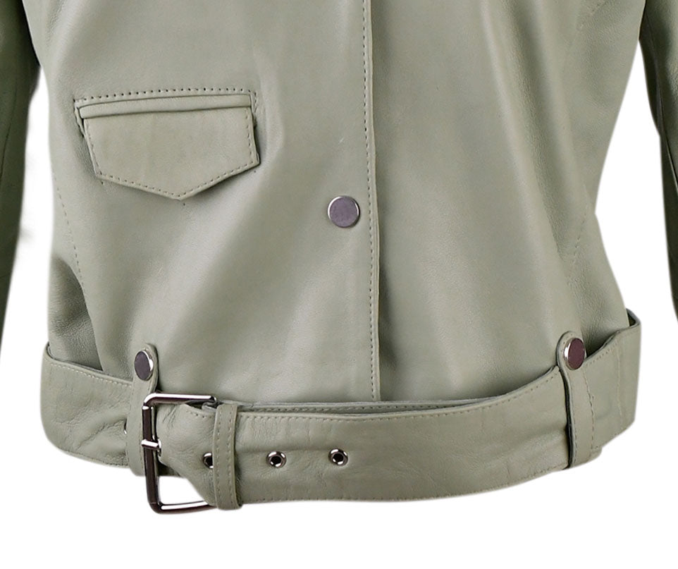 Women Spanish Gray Biker Leather Jacket