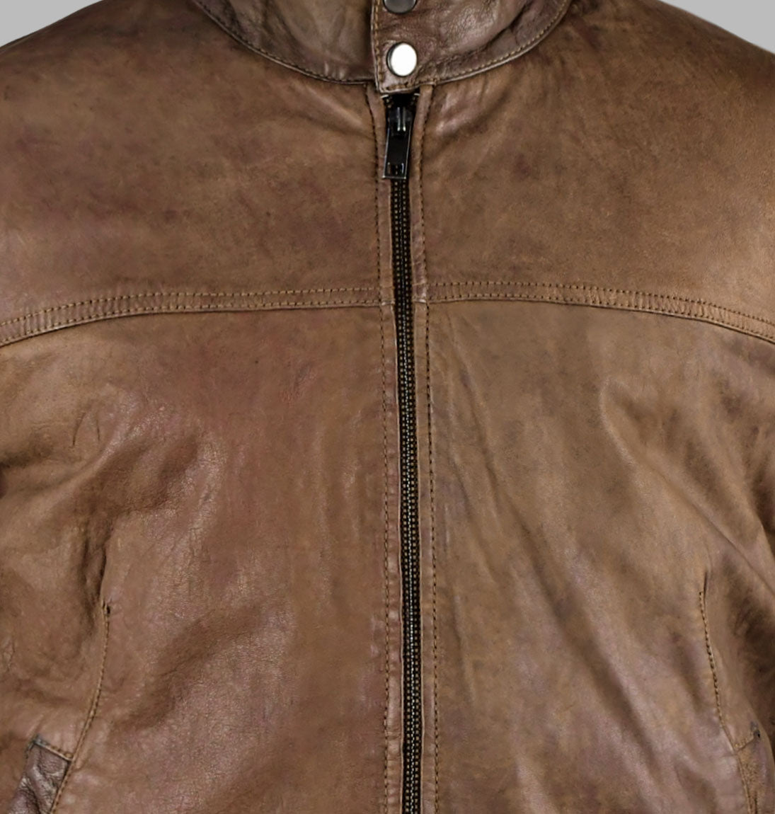 Brown Leather Bomber Motorcycle Jacket