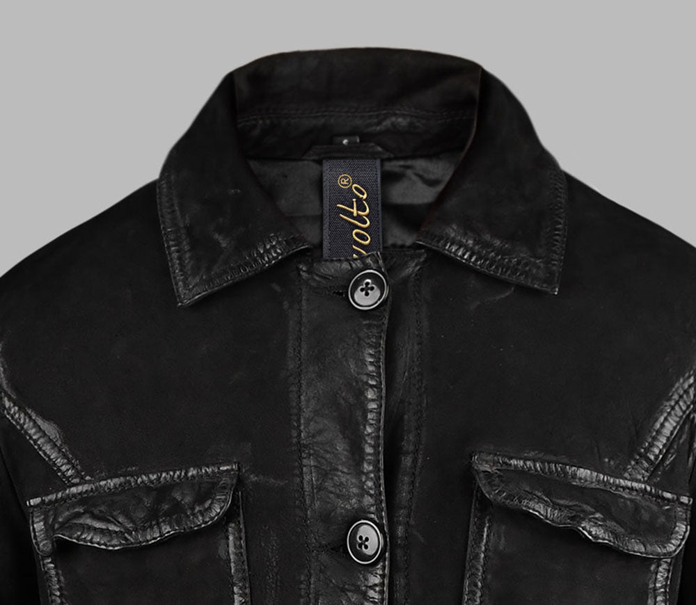 Suede Black Leather Trench Coat