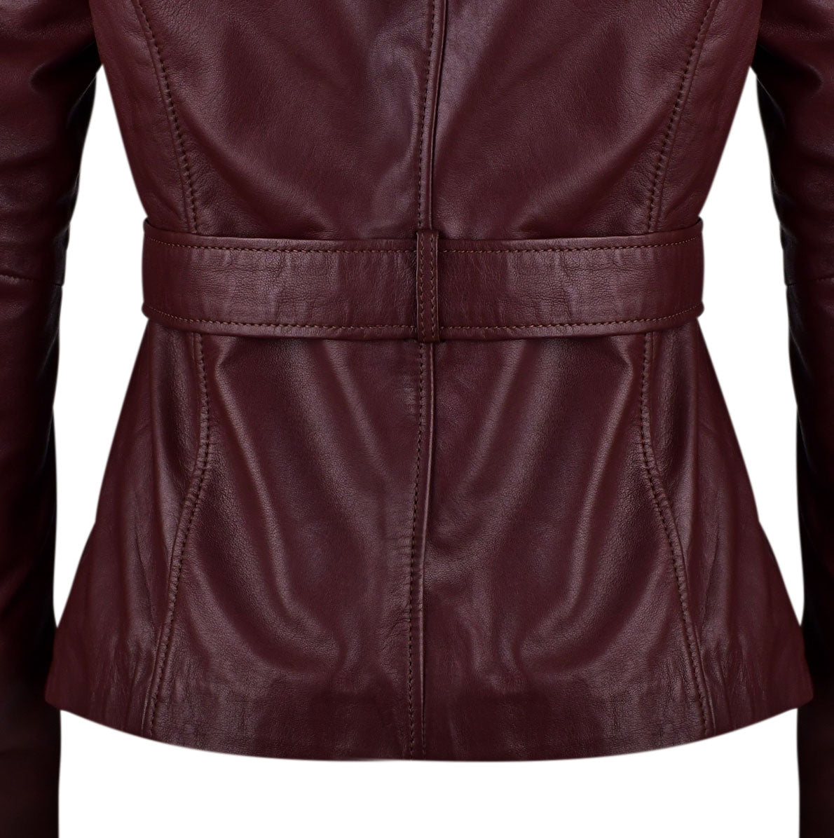 Burgundy Long Fashion Leather Jacket For Womens