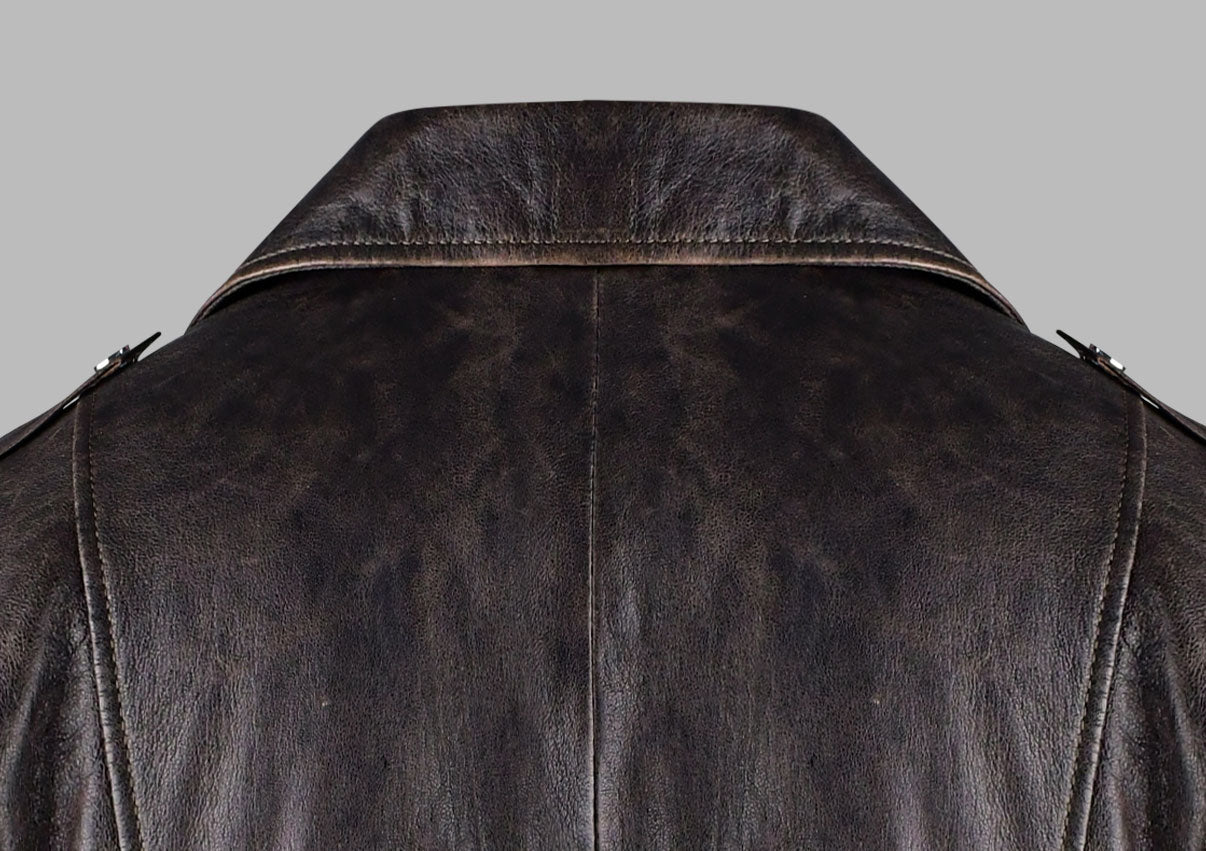 Women Brown Distressed Leather Biker Jacket