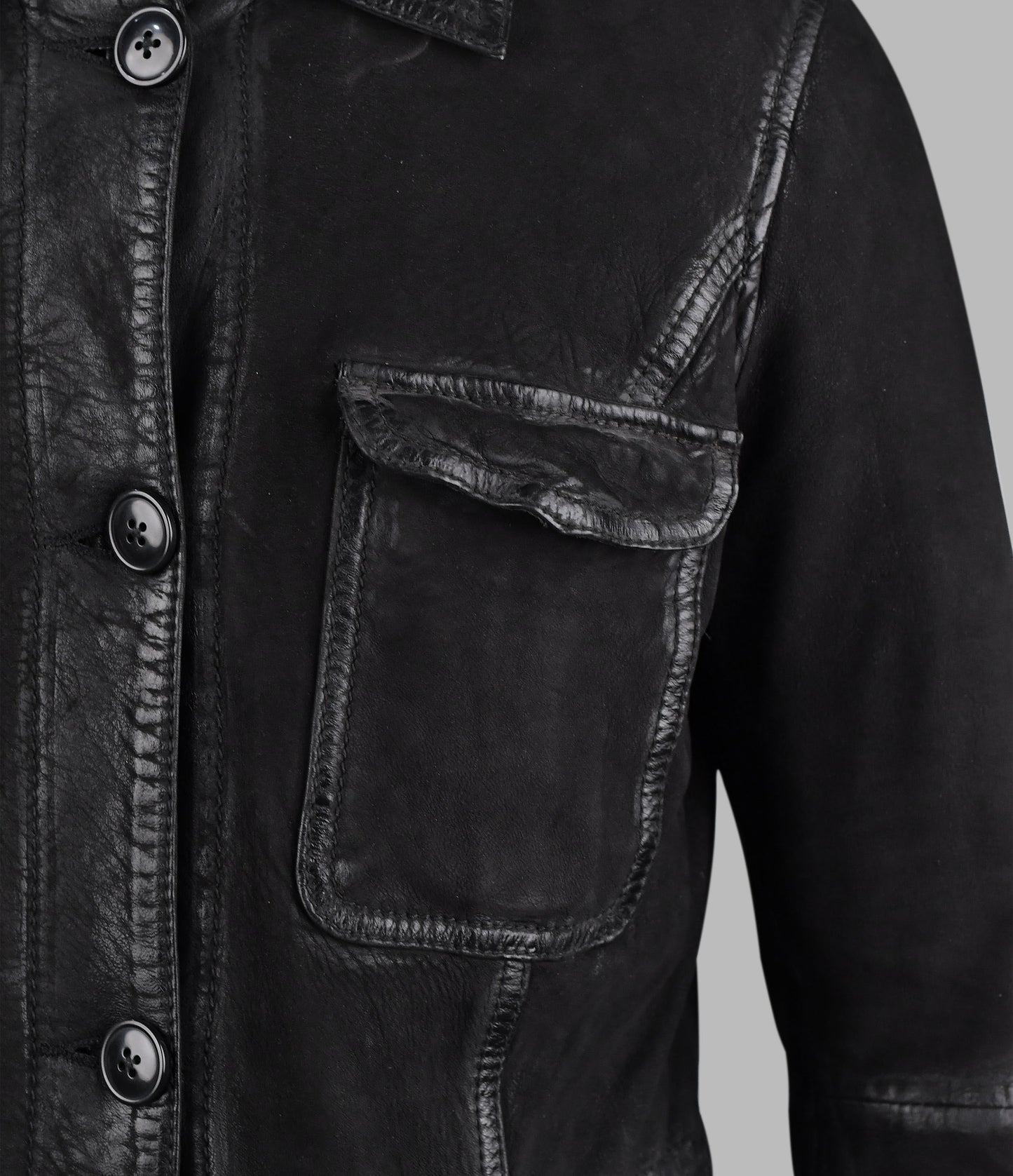 Suede Black Leather Trench Coat