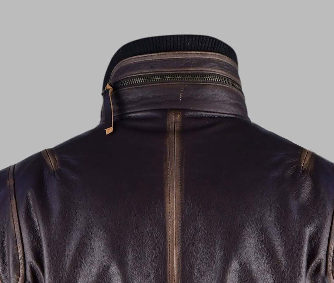 Distressed Leather Motorcycle Jacket Mens