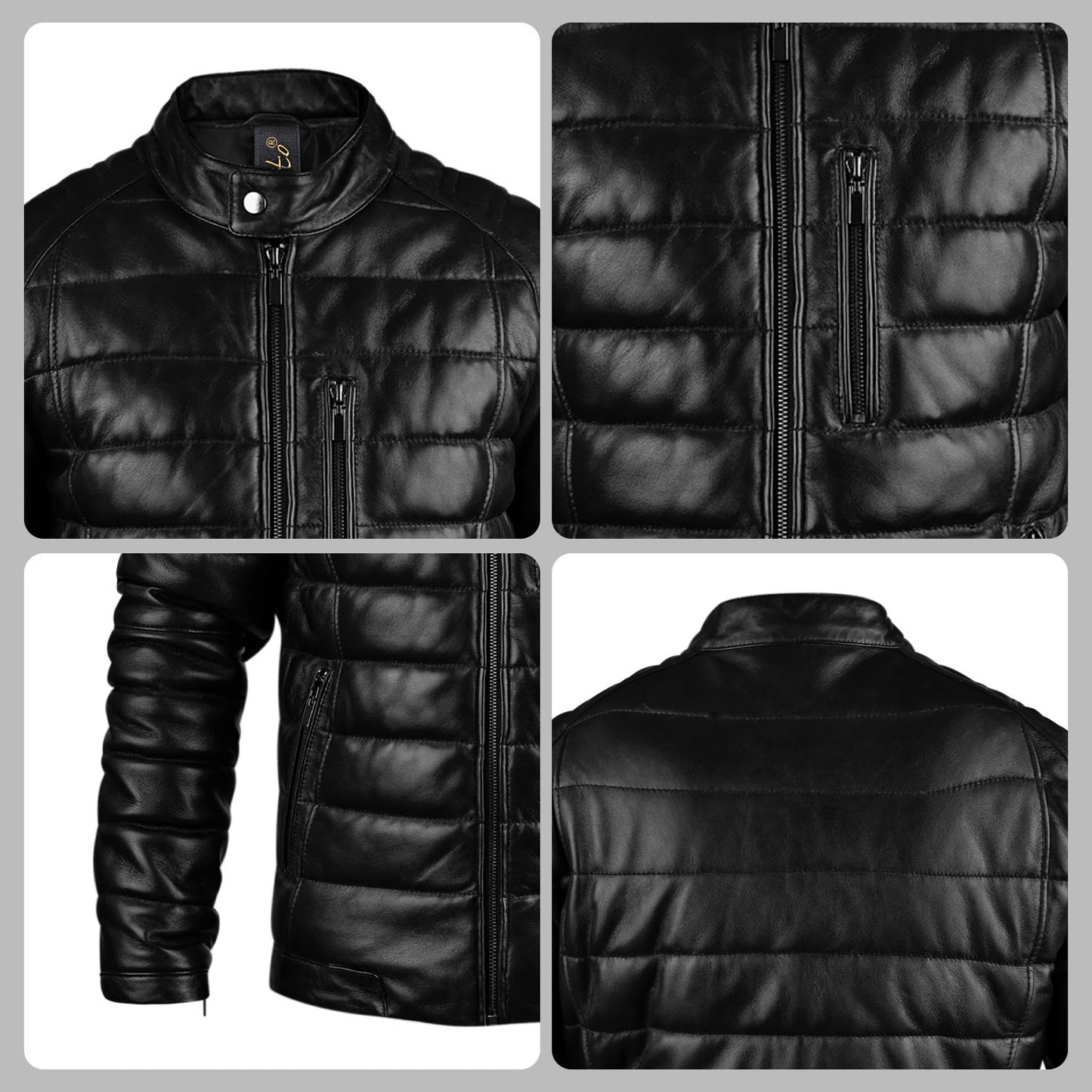 Black Puffer Motorcycle Leather Jacket