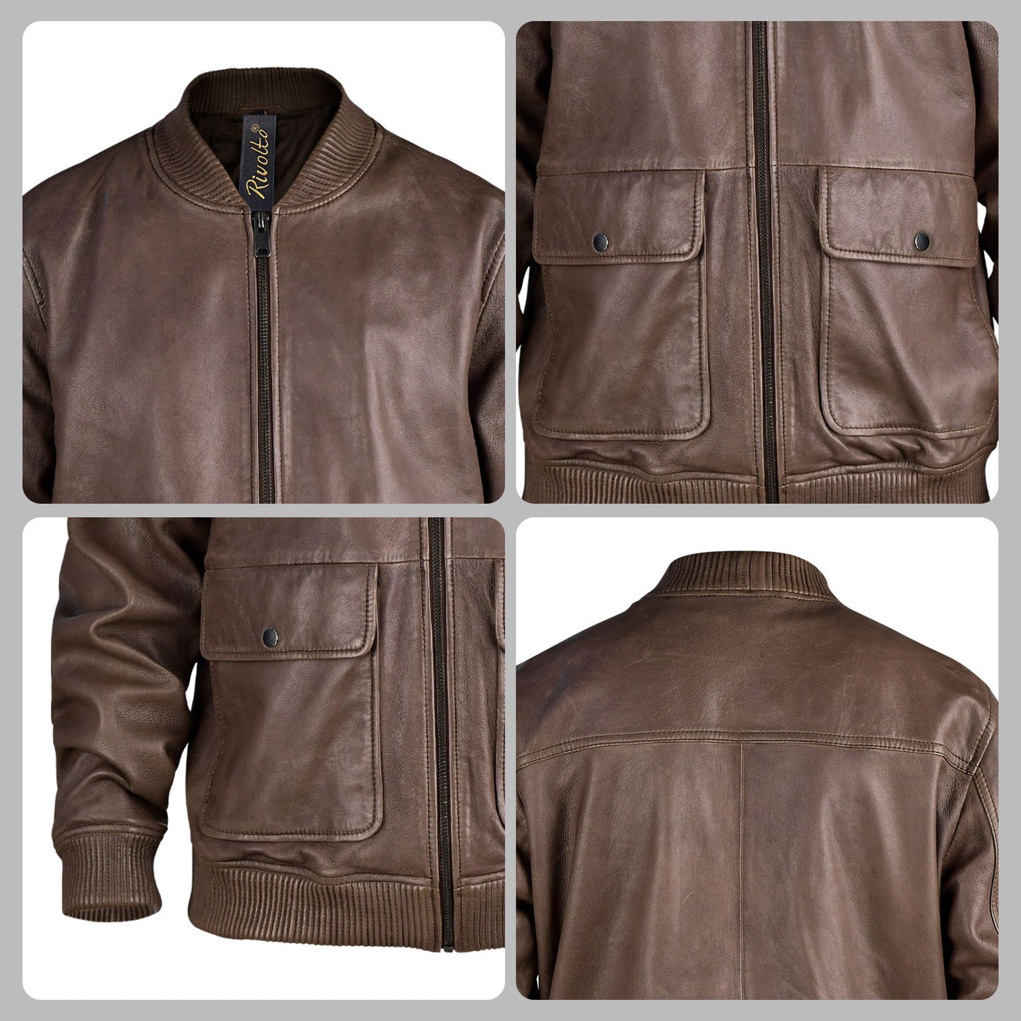 Brown Leather Bomber Jacket For Men