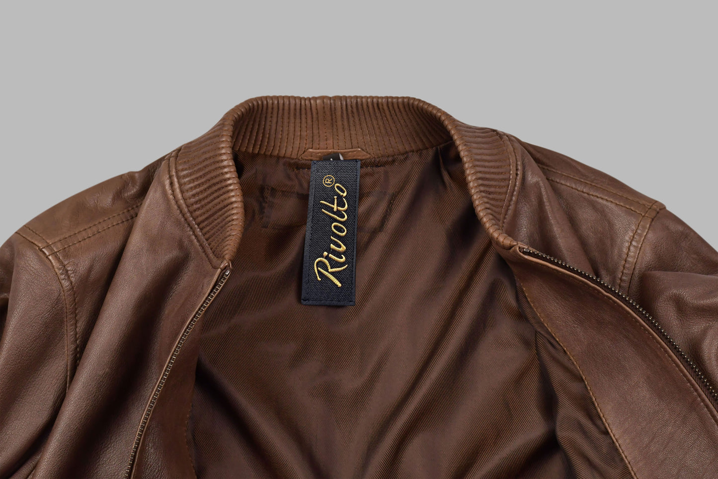 Brown Leather Bomber Jacket For Men