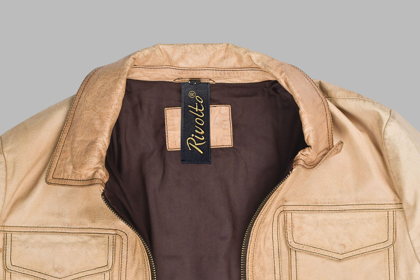 Beige Biker Leather Jacket For Men