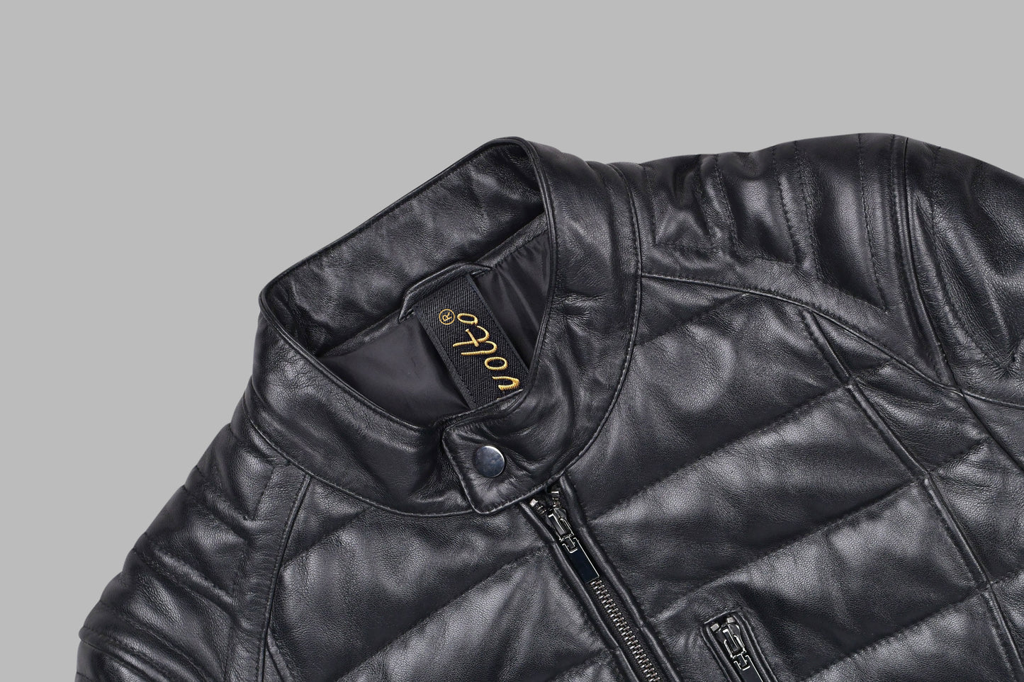 Black Puffer Motorcycle Leather Jacket